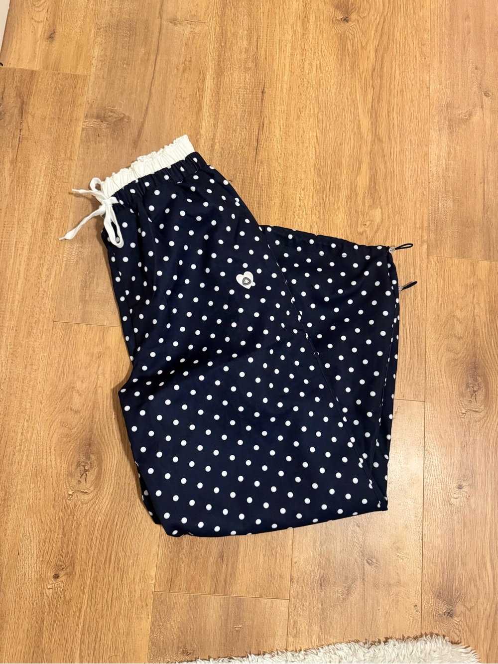 Aelfriceden Navy Polka Dot Kids Drawstring Bottoms